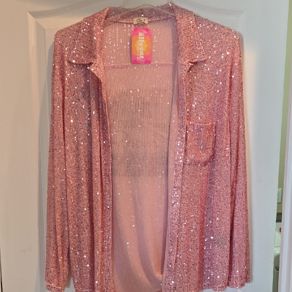 POL Shimmering Pink Sequin Cardigan